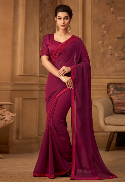 Purple silk embroidered festival wear saree  501